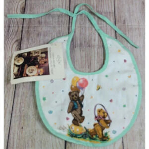 Vintage Lenox China Bears Heirloom Collection Baby Bib White Green USA New